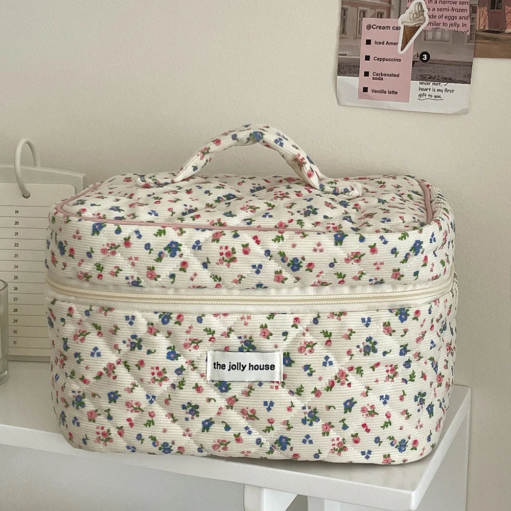 Vintage Travel Floral Quilted Makeup Bag