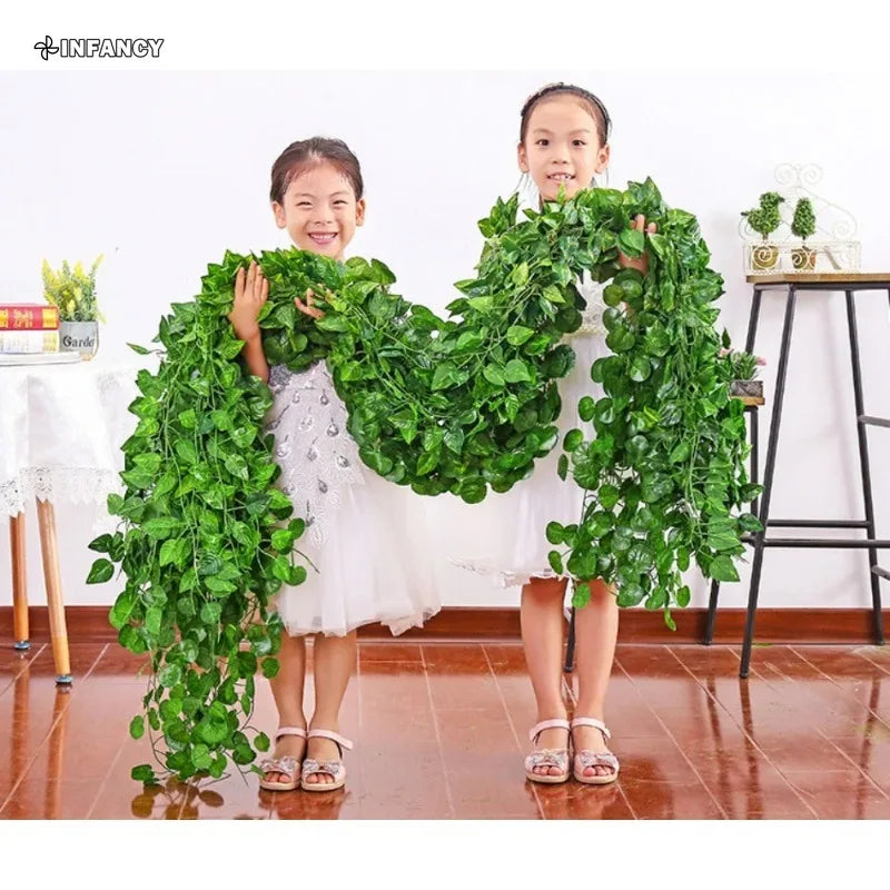 1PC 2.2M Artificial Green Silk Hanging Vines