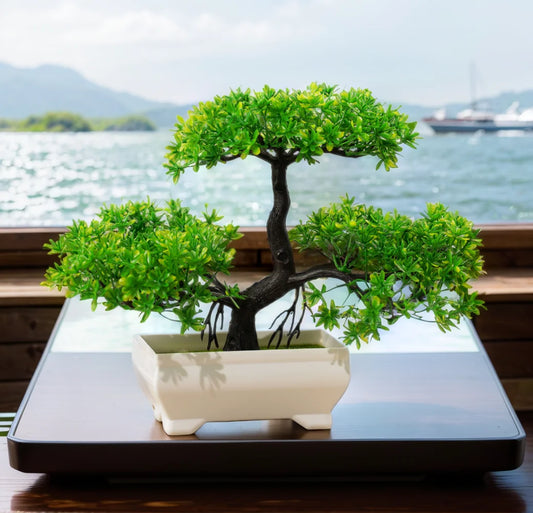 Artificial Bonsai Tree - Small Fake Plant with Pot for Home, Hotel & Office Decor